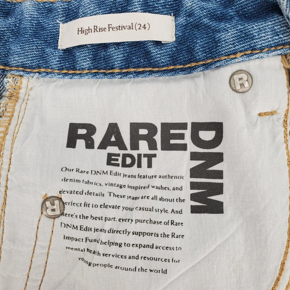Rare DNM Edit High Rise‎ Festival Denim Short Pearl Bow Size 24 Davis Blue New - Picture 4 of 12